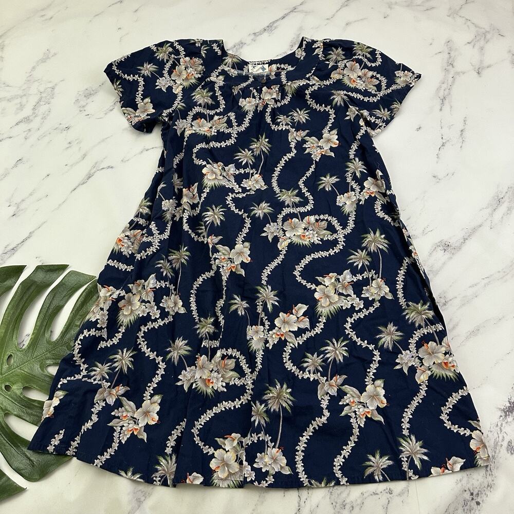 Ky's Hawaii Womens Vintage 90s Muumuu Midi Dress Size XL Blue Gray Floral